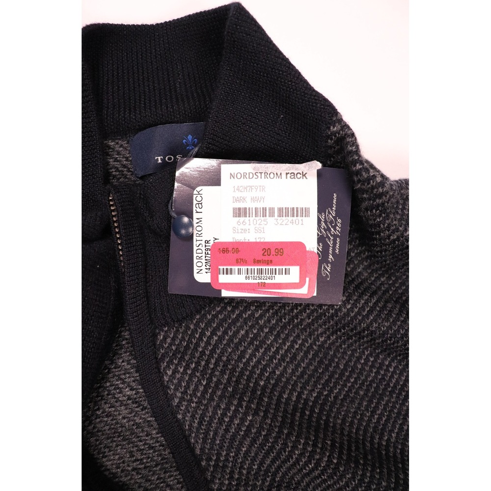 Toscano Mens Dark Navy Textured Quarter Zip Sweater Pullover 142M7F9TR NEW - Picture 7 of 8